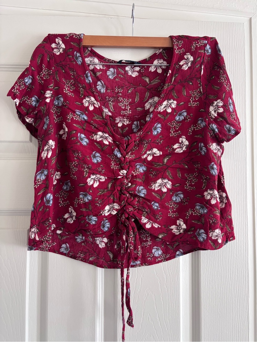 Floral Ruched Front Women's Top - Red